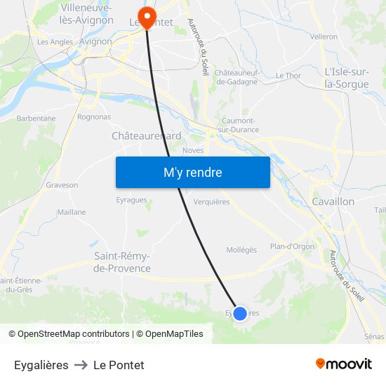 Eygalières to Le Pontet map