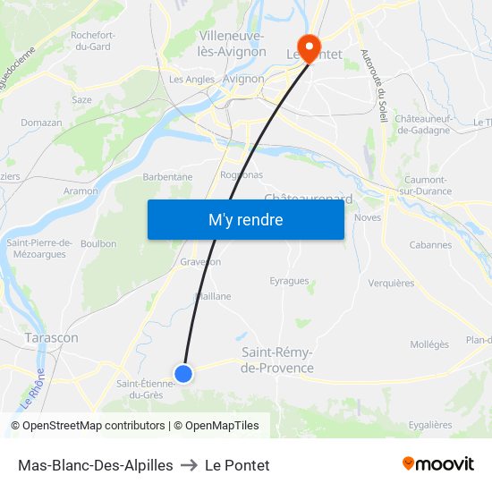 Mas-Blanc-Des-Alpilles to Le Pontet map