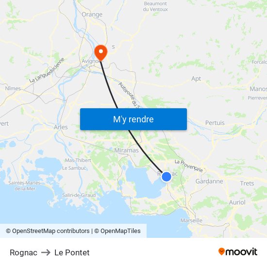 Rognac to Le Pontet map
