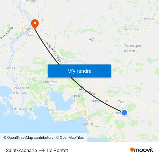 Saint-Zacharie to Le Pontet map