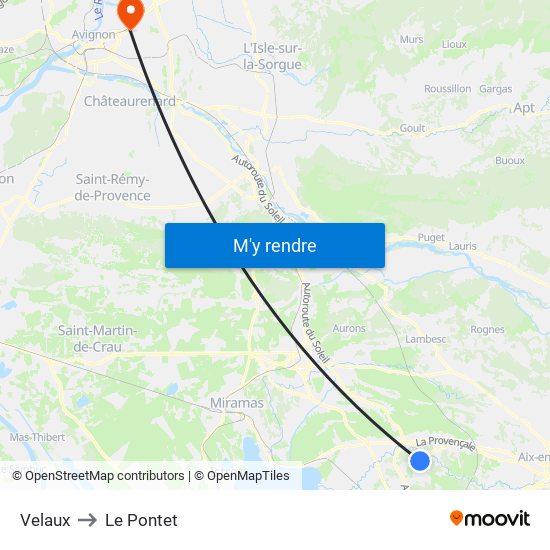 Velaux to Le Pontet map