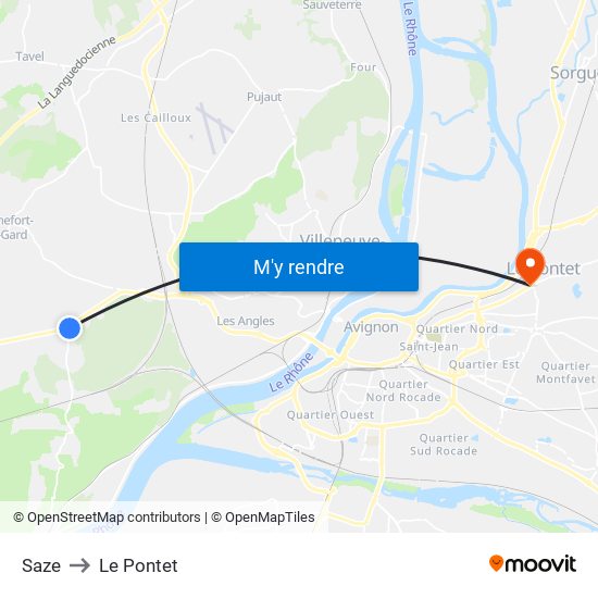 Saze to Le Pontet map