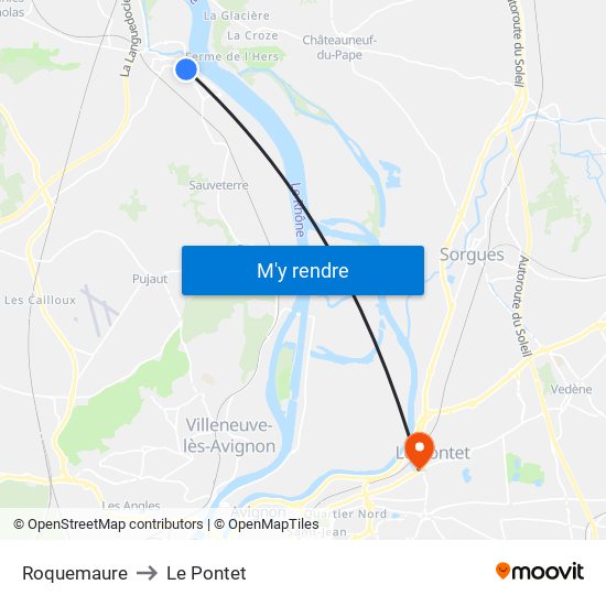 Roquemaure to Le Pontet map