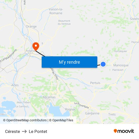 Céreste to Le Pontet map