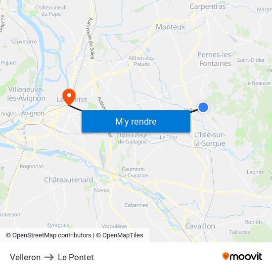 Velleron to Le Pontet map
