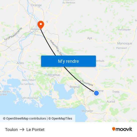 Toulon to Le Pontet map