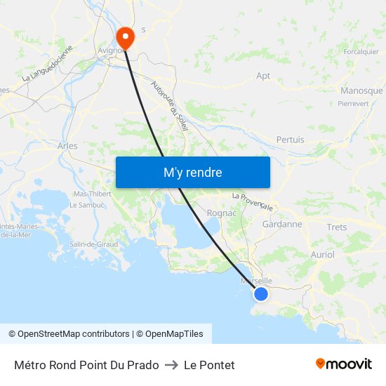 Métro Rond Point Du Prado to Le Pontet map