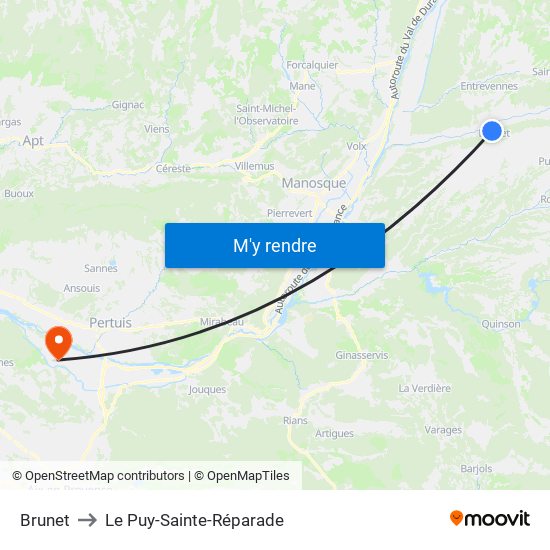 Brunet to Le Puy-Sainte-Réparade map
