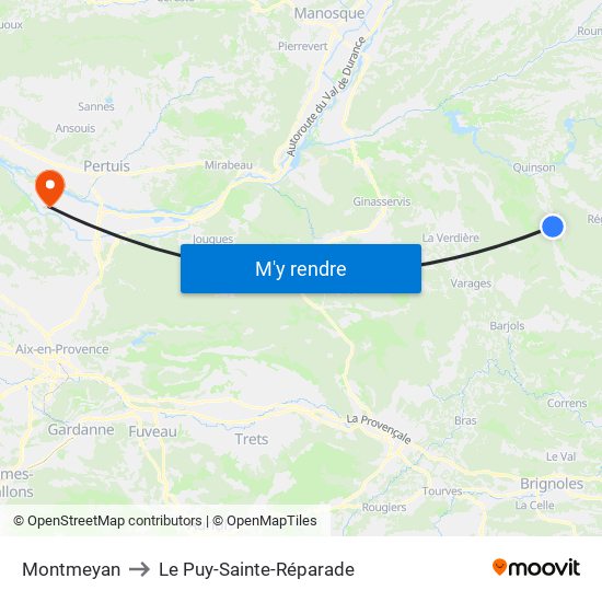 Montmeyan to Le Puy-Sainte-Réparade map