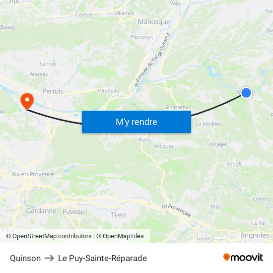 Quinson to Le Puy-Sainte-Réparade map