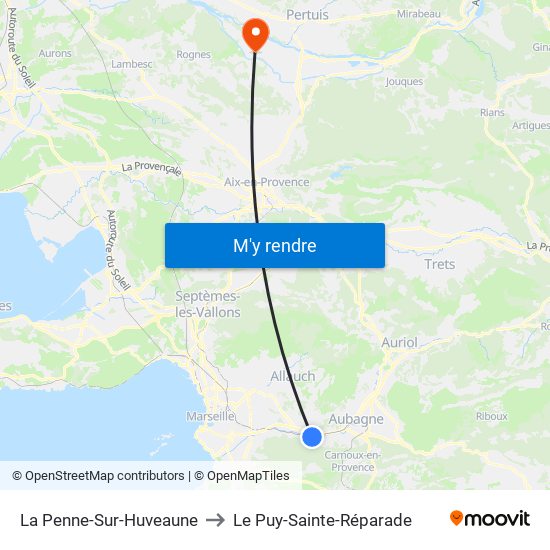 La Penne-Sur-Huveaune to Le Puy-Sainte-Réparade map