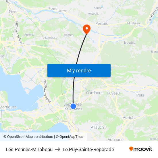 Les Pennes-Mirabeau to Le Puy-Sainte-Réparade map