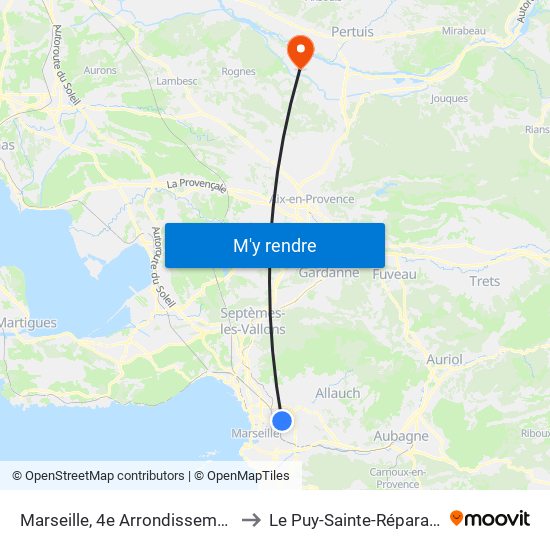 Marseille, 4e Arrondissement to Le Puy-Sainte-Réparade map