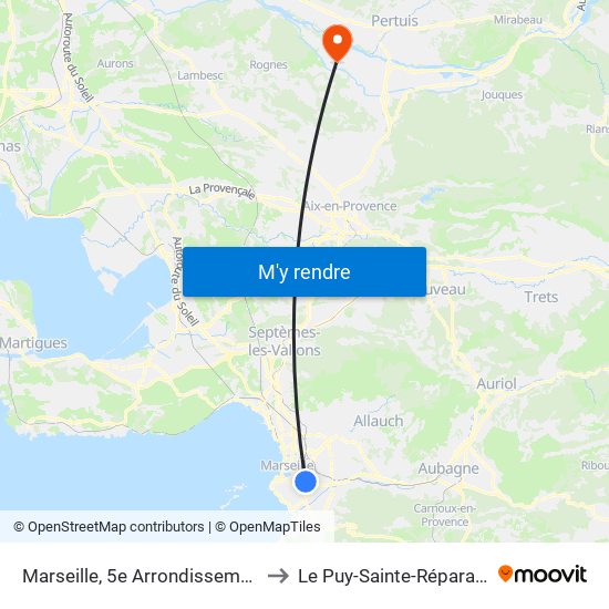 Marseille, 5e Arrondissement to Le Puy-Sainte-Réparade map
