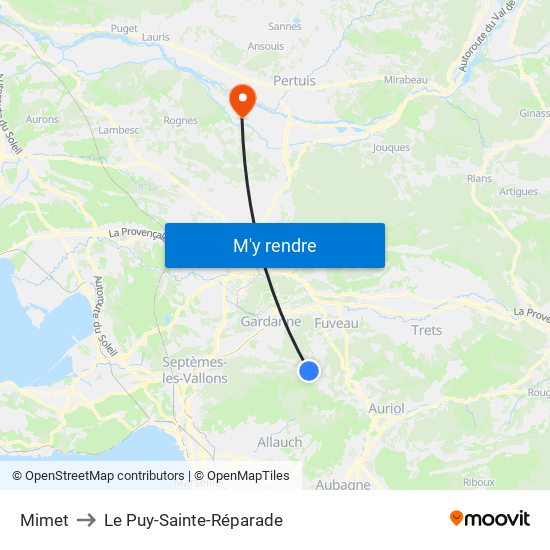 Mimet to Le Puy-Sainte-Réparade map