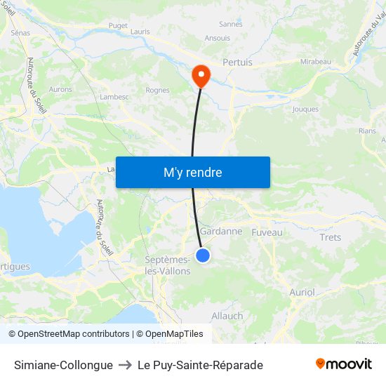 Simiane-Collongue to Le Puy-Sainte-Réparade map