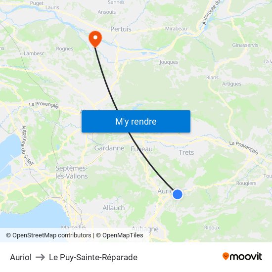 Auriol to Le Puy-Sainte-Réparade map