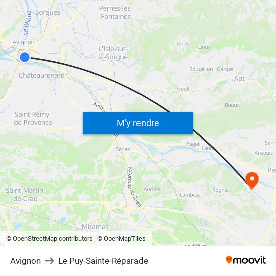 Avignon to Le Puy-Sainte-Réparade map