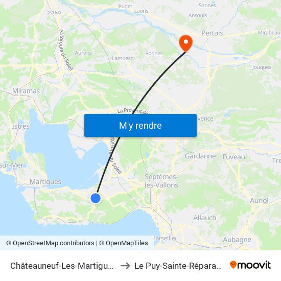Châteauneuf-Les-Martigues to Le Puy-Sainte-Réparade map