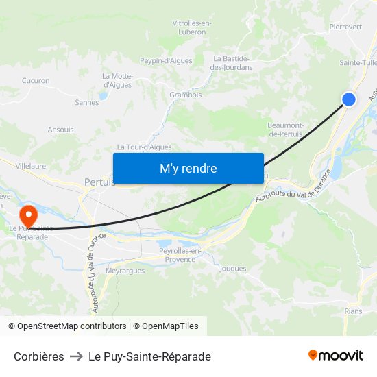 Corbières to Le Puy-Sainte-Réparade map