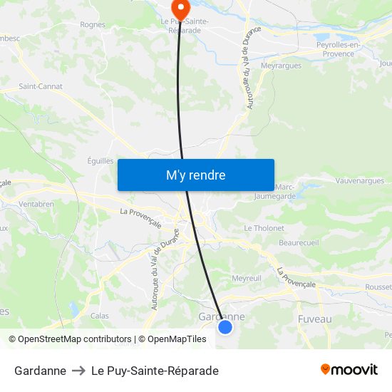 Gardanne to Le Puy-Sainte-Réparade map