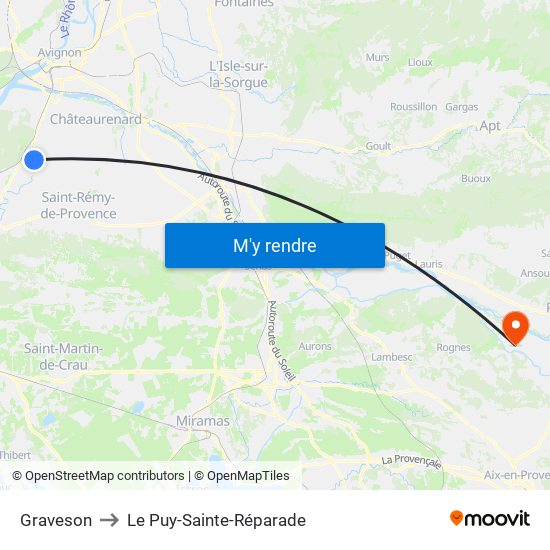 Graveson to Le Puy-Sainte-Réparade map