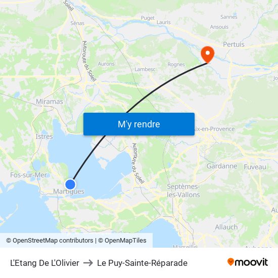 L'Etang De L'Olivier to Le Puy-Sainte-Réparade map