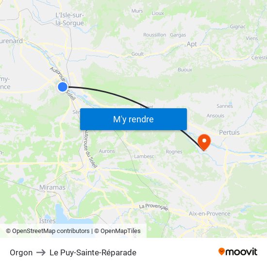 Orgon to Le Puy-Sainte-Réparade map