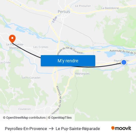 Peyrolles-En-Provence to Le Puy-Sainte-Réparade map