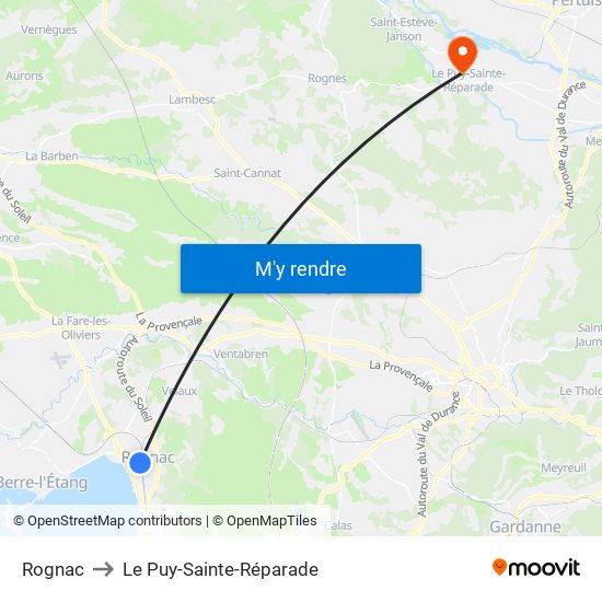 Rognac to Le Puy-Sainte-Réparade map