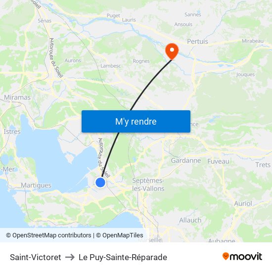 Saint-Victoret to Le Puy-Sainte-Réparade map
