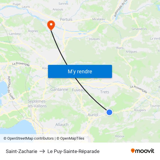Saint-Zacharie to Le Puy-Sainte-Réparade map