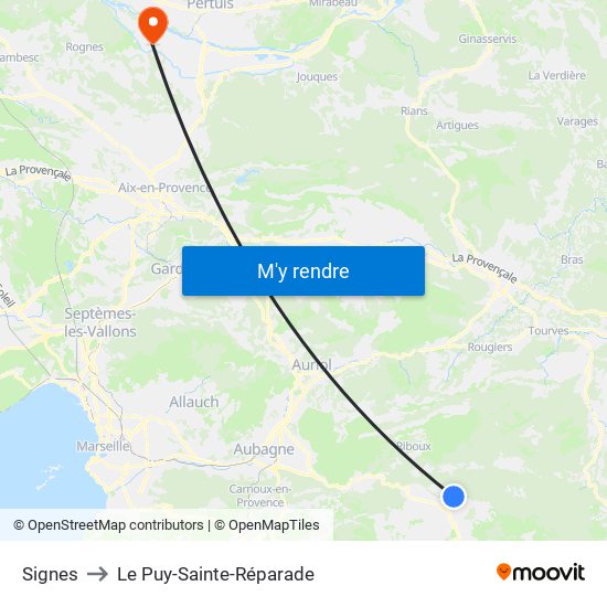 Signes to Le Puy-Sainte-Réparade map