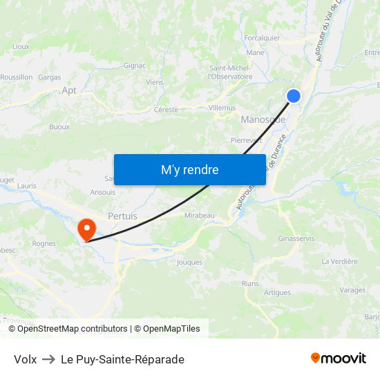 Volx to Le Puy-Sainte-Réparade map
