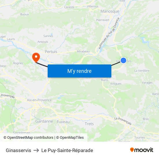 Ginasservis to Le Puy-Sainte-Réparade map