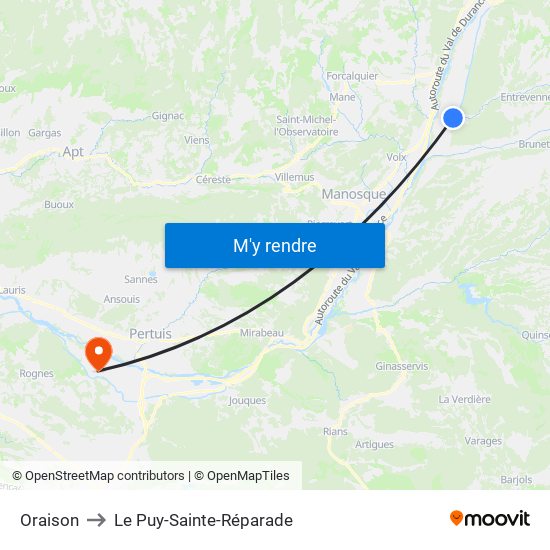 Oraison to Le Puy-Sainte-Réparade map