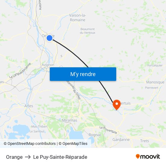 Orange to Le Puy-Sainte-Réparade map