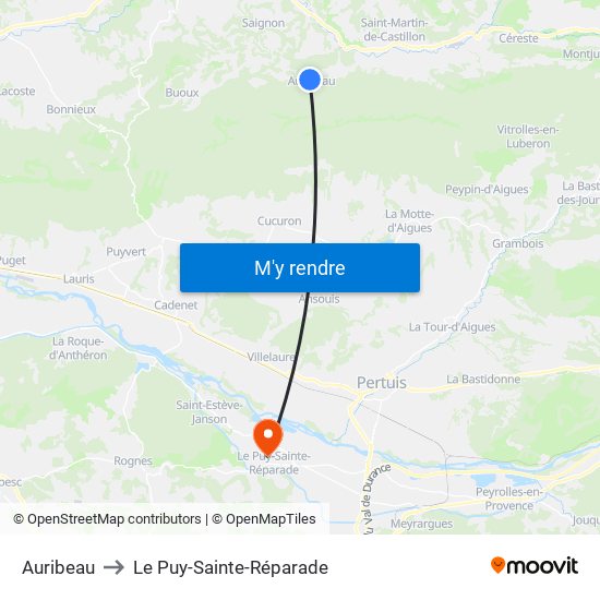 Auribeau to Le Puy-Sainte-Réparade map