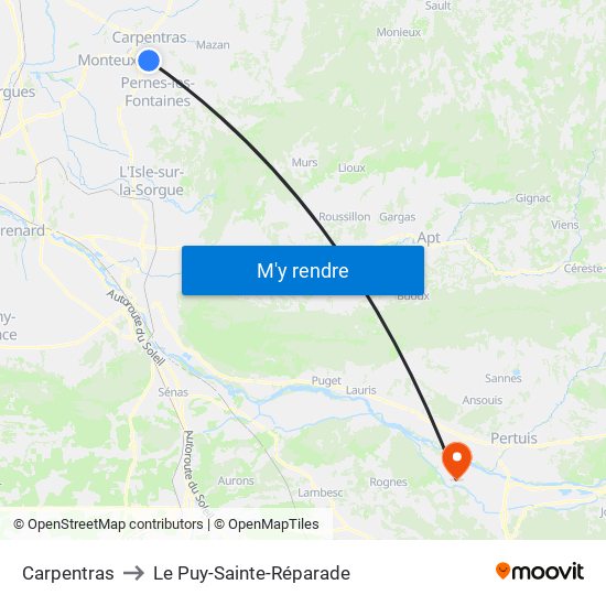 Carpentras to Le Puy-Sainte-Réparade map