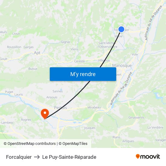 Forcalquier to Le Puy-Sainte-Réparade map