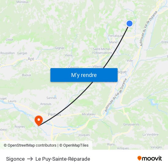 Sigonce to Le Puy-Sainte-Réparade map