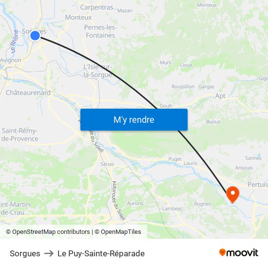 Sorgues to Le Puy-Sainte-Réparade map