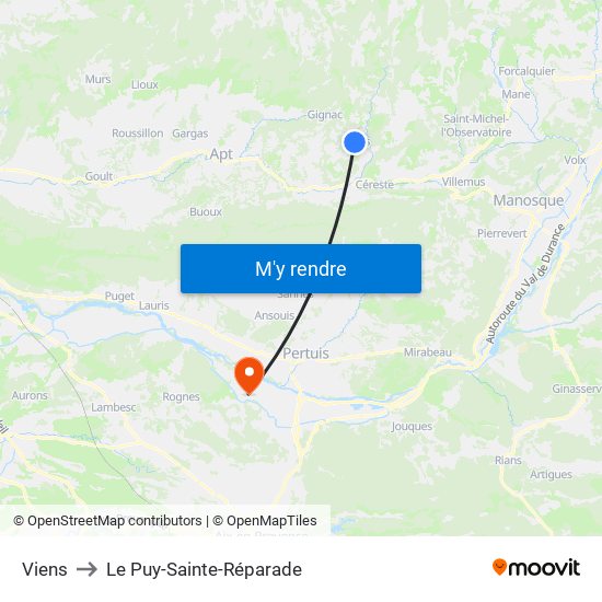 Viens to Le Puy-Sainte-Réparade map