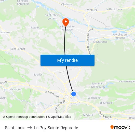 Saint-Louis to Le Puy-Sainte-Réparade map