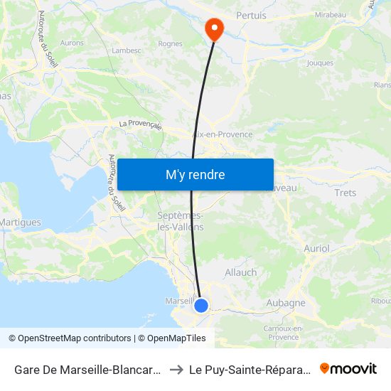 Gare De Marseille-Blancarde to Le Puy-Sainte-Réparade map