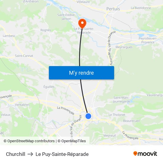Churchill to Le Puy-Sainte-Réparade map