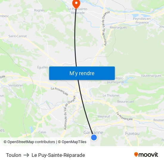 Toulon to Le Puy-Sainte-Réparade map