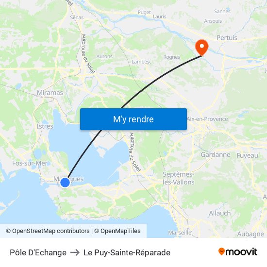Pôle D'Echange to Le Puy-Sainte-Réparade map