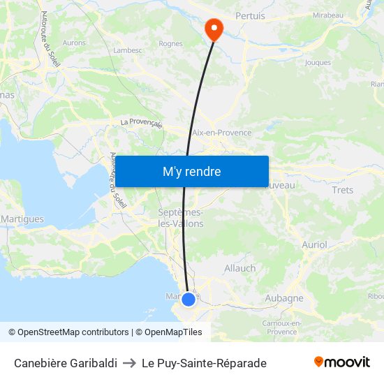 Canebière Garibaldi to Le Puy-Sainte-Réparade map