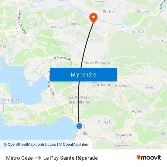 Métro Gèze to Le Puy-Sainte-Réparade map